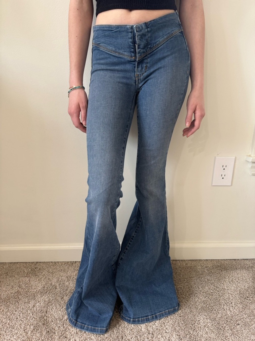 Free People V-Waist Medium Blue Flare Jeans